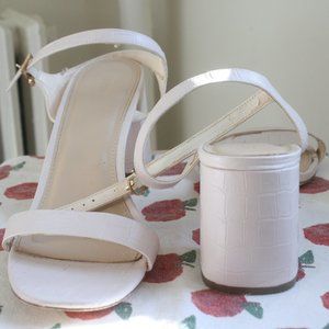 Strappy light pink block heel sandal